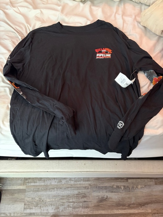 Billabong Other - Billabong Black Long Sleeve Tee with Orange Floral‎ Sleeve Accents